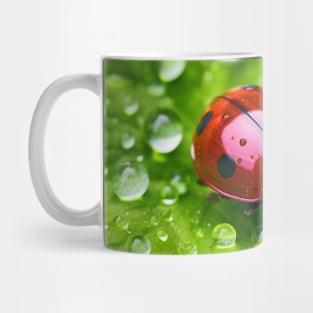 Ladybug on a leaf with morning dew Mug